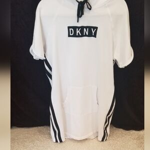 DKNY White and Black Hoodie. Long Sweatshirt Or Short Dress.